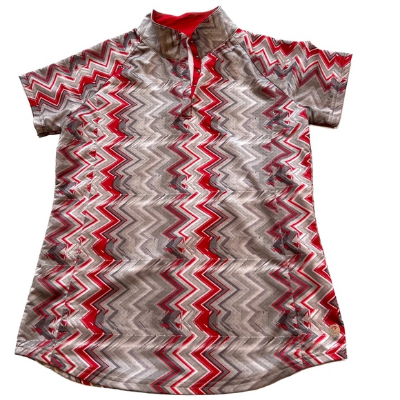 Bette & Court Top Snap Front Polo Golf Shirt Short Sleeves Size M Red Gray - Picture 3 of 5